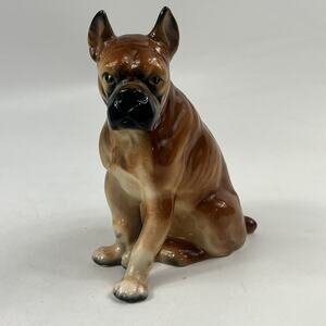 Vtg Boxer Dog Figurine Statue Ceramic Brown Black Mantle Home Decor 8.25"